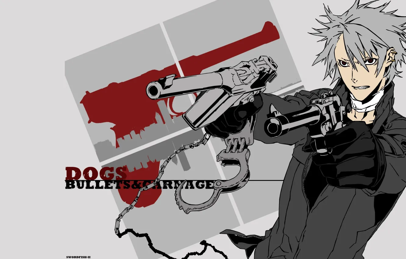 Фото обои пистолеты, аниме, арт, парень, DOGS:Bullets & Carnage
