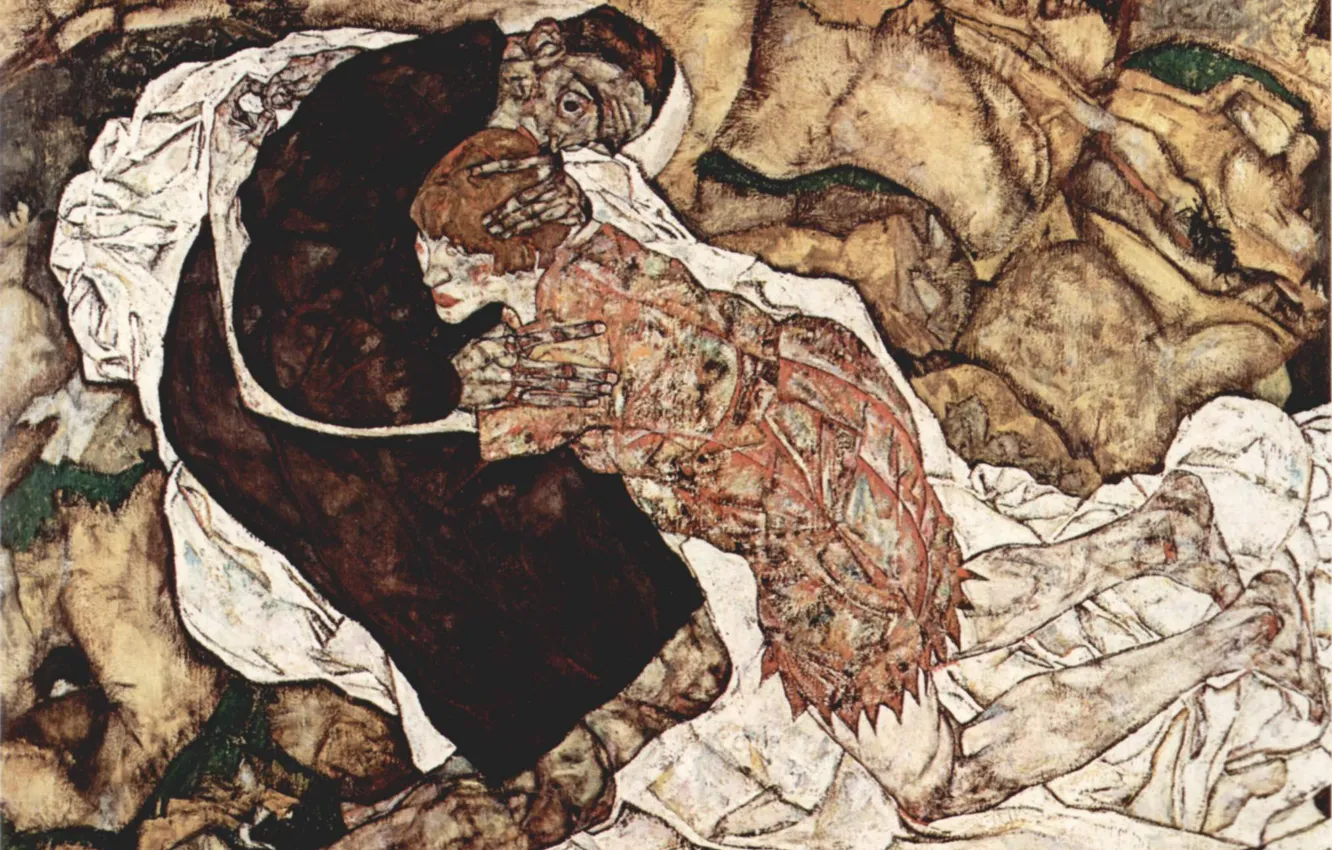 Фото обои экспрессионизм, Egon Schiele, Смерть и Женщина
