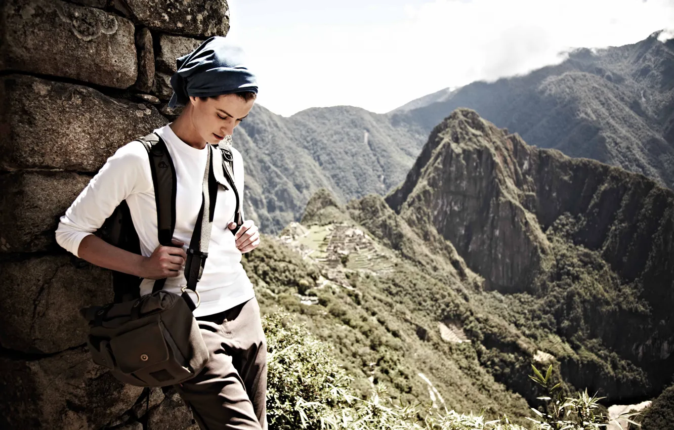 Фото обои Девушка, Горы, Peru, Перу, Мачу-Пикчу, Machu Picchu, Rocky Nature, Скалистая природа