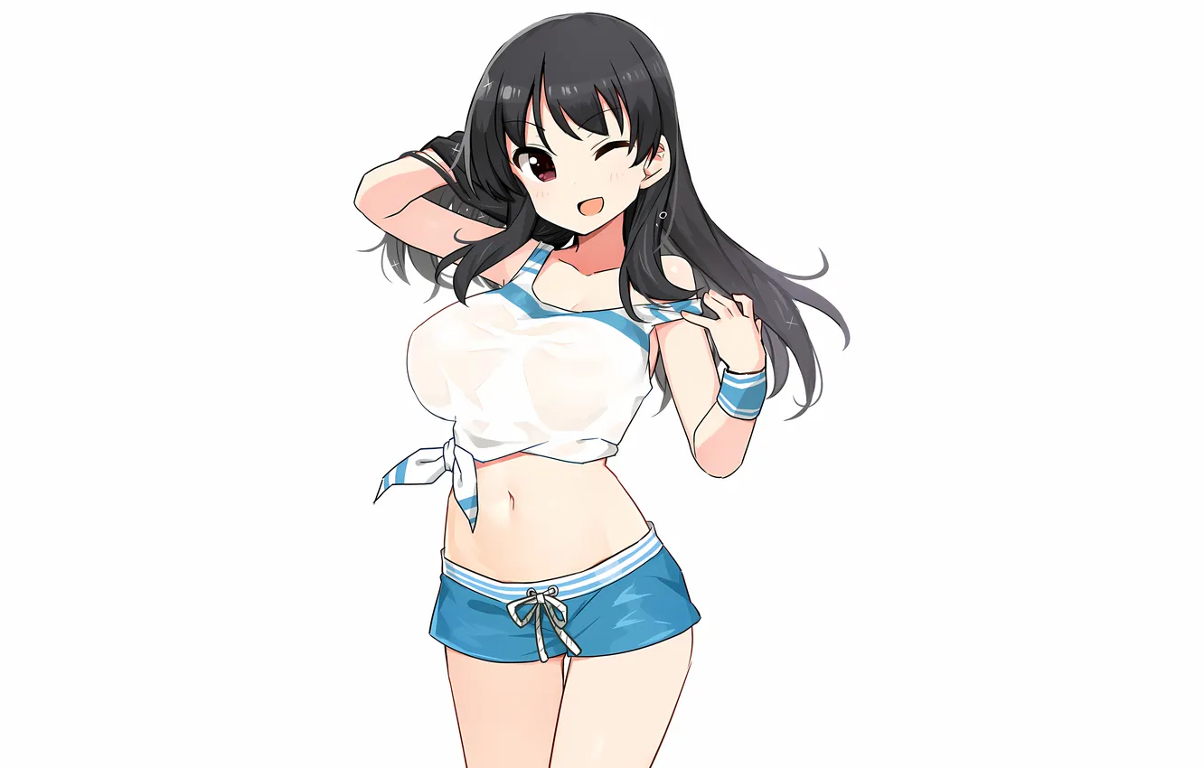 Фото обои girl, sexy, shorts, long hair, boobs, sexy girl, anime, beautiful
