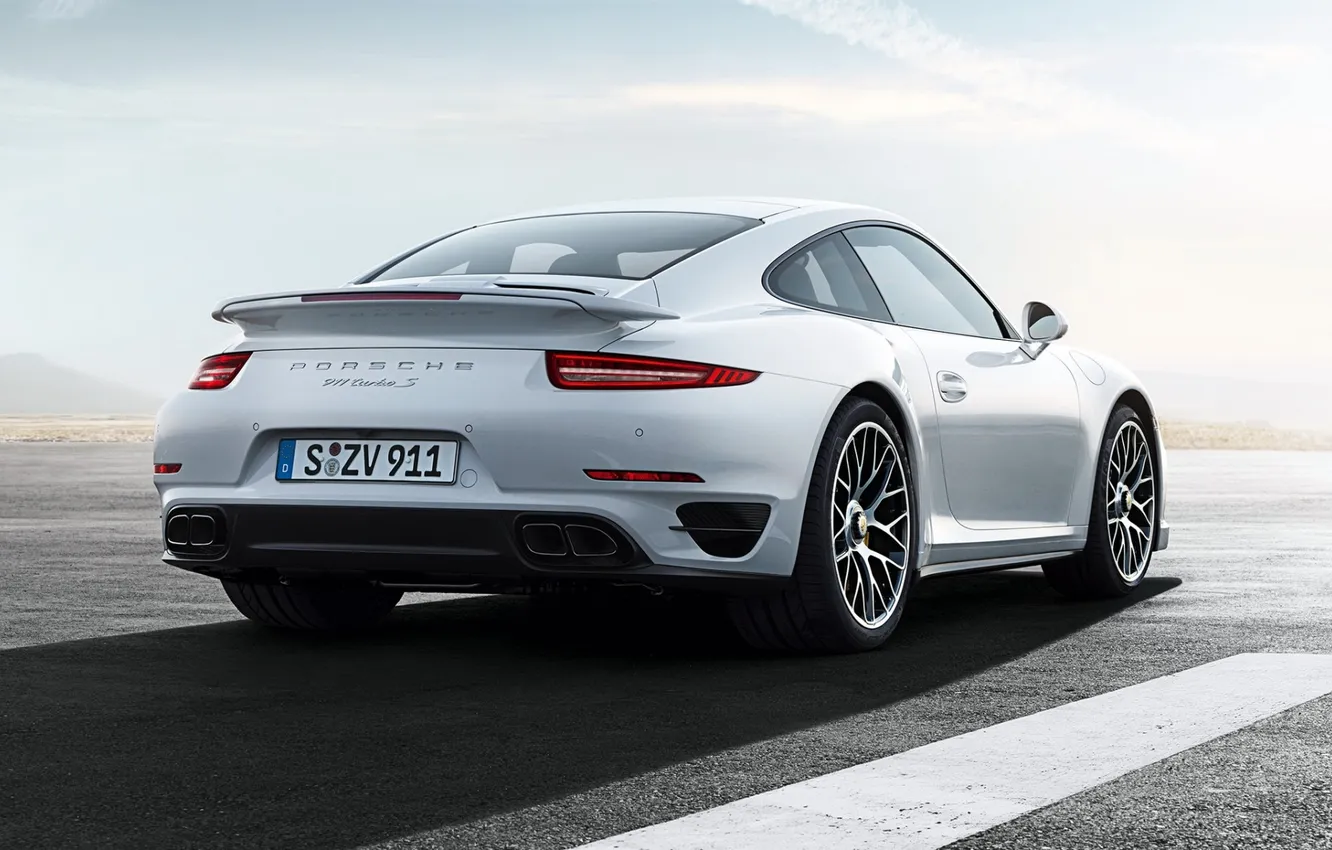 Фото обои белый, 911, Porsche, Порше, вид сзади, Turbo, Турбо
