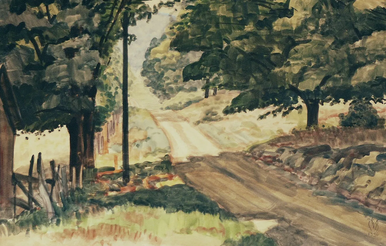Фото обои 1936, Charles Ephraim Burchfield, Road in Sunlight and Shadow