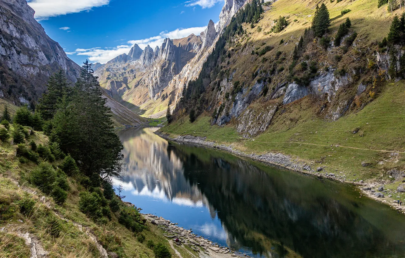 Фото обои Горы, Озеро, Швейцария, Альпы, Пейзаж, Fälensee