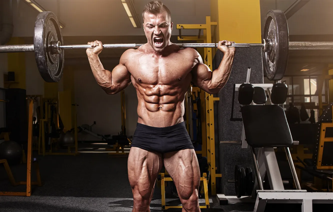 Фото обои поза, прическа, muscle, мышцы, штанга, hair, атлет, бицепс