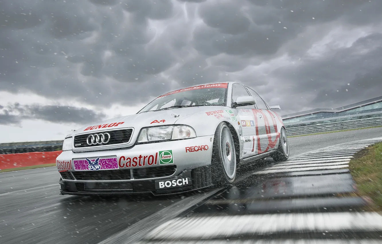 Фото обои Audi, Race, Front, Water, Silver, Track, Audi A4, A4 B5