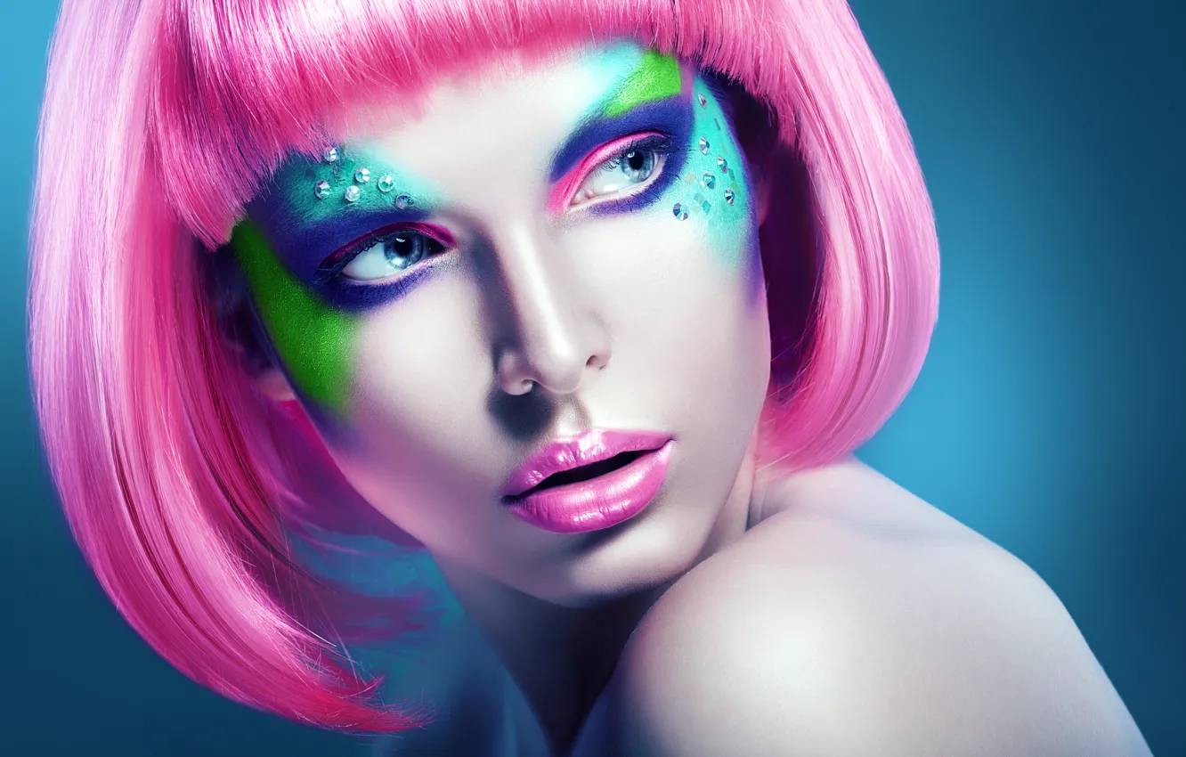 Фото обои girl, eyes, pink, women, face, body, beautyful, glam