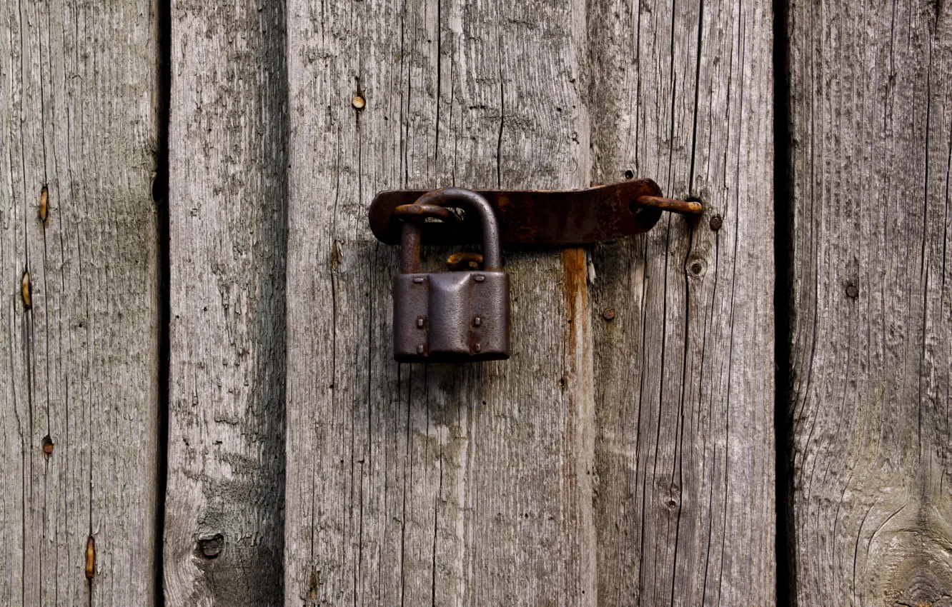 Фото обои metal, wood, pattern, padlock