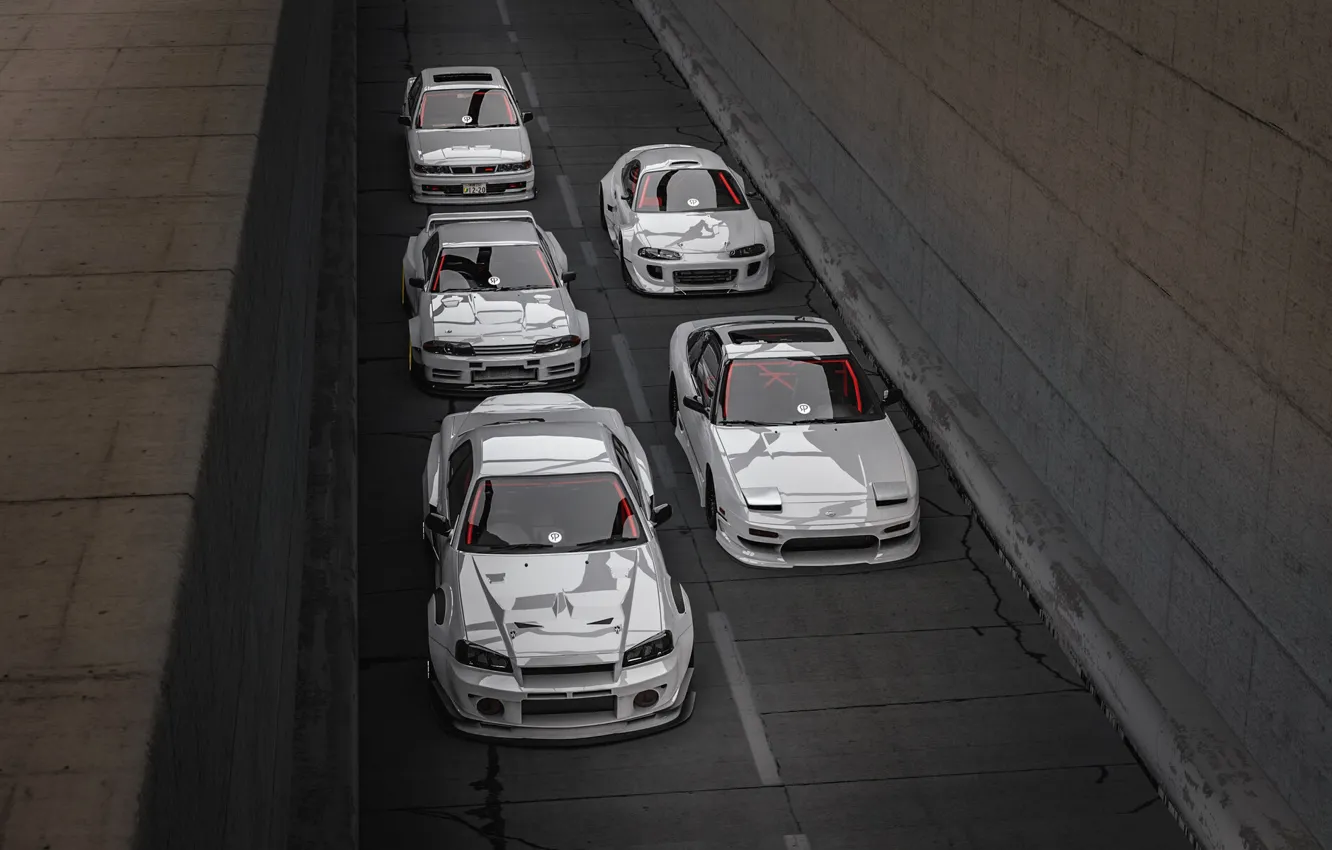 Фото обои Авто, Белый, Машина, Mitsubishi, Nissan, Белые, Cars, Supra
