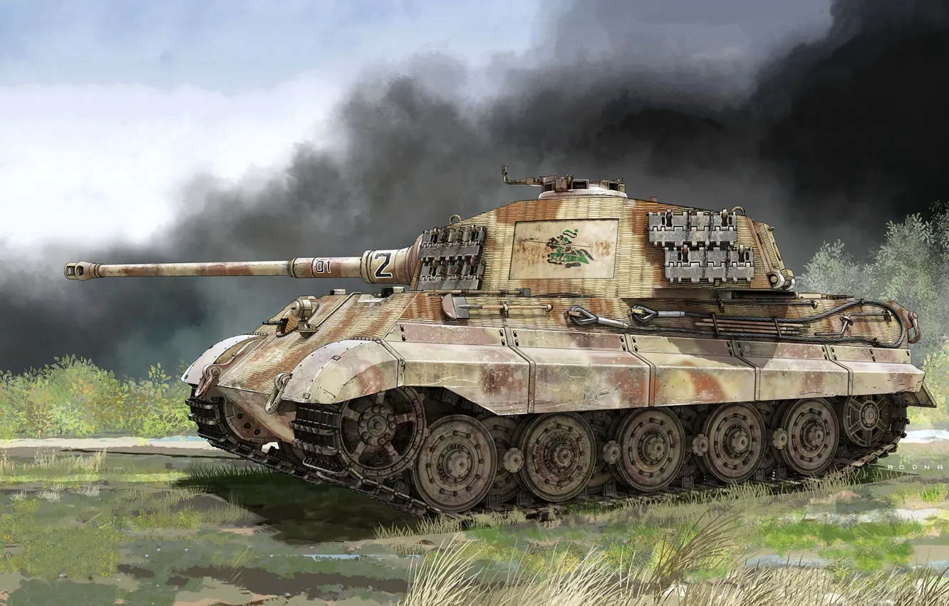 Фото обои Дым, Танк, 505 тяжелый танковый батальон, Тяжелый танк, Короле́вский тигр, Бронетехника, Pz.Kpfw.VI Ausf.B