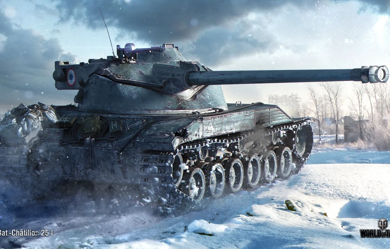 Фото обои зима, снег, танк, средний, World of Tanks, французский, WOT, Bat.-Châtillon 25 t