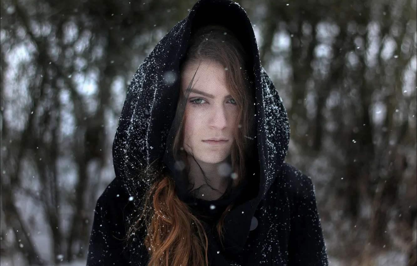 Фото обои снег, портрет, Marianne, траур, snow photography