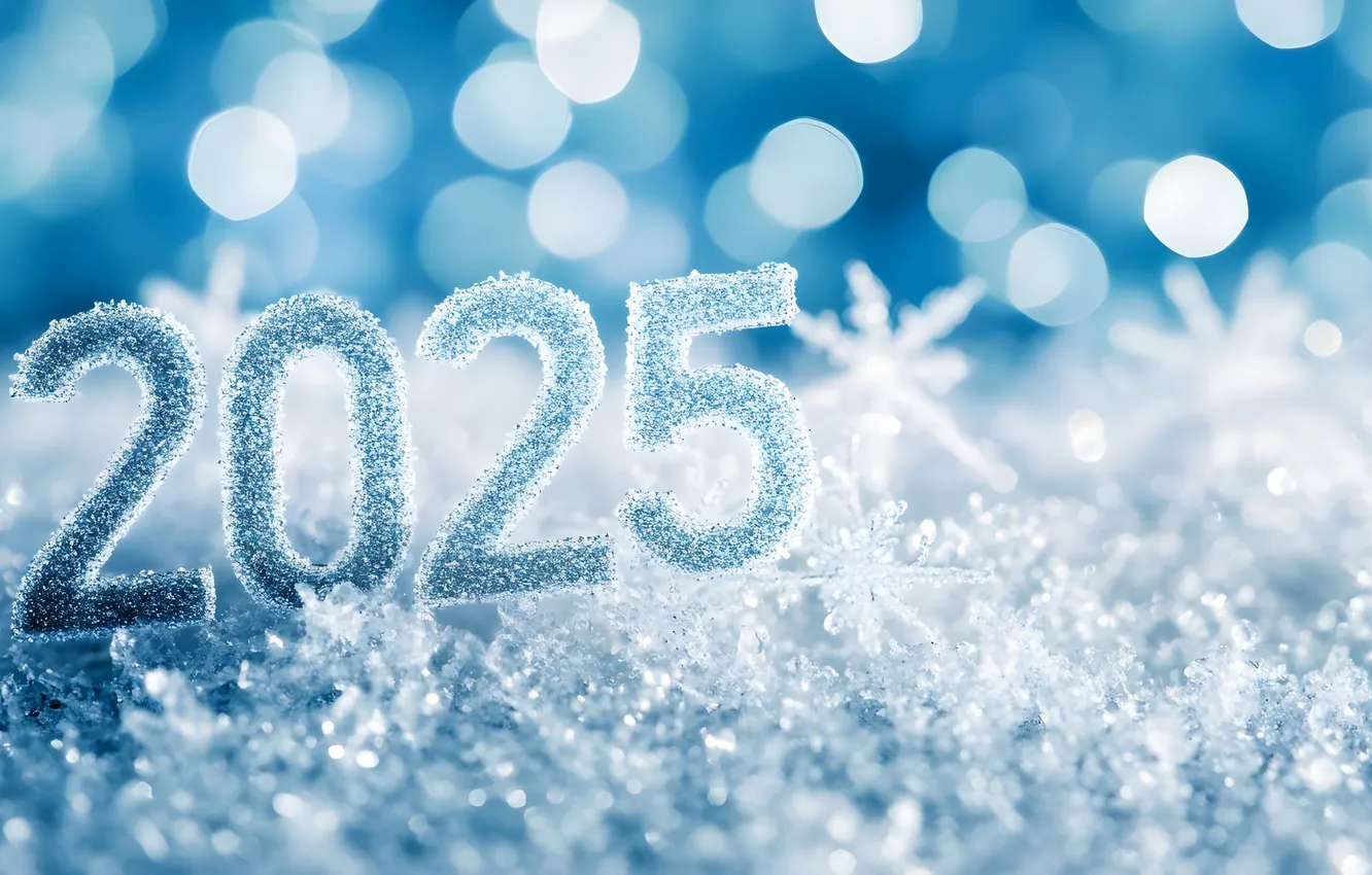 Фото обои зима, снег, цифры, дата, 2025, ИИ-арт, нейросеть, Новый 2025 год