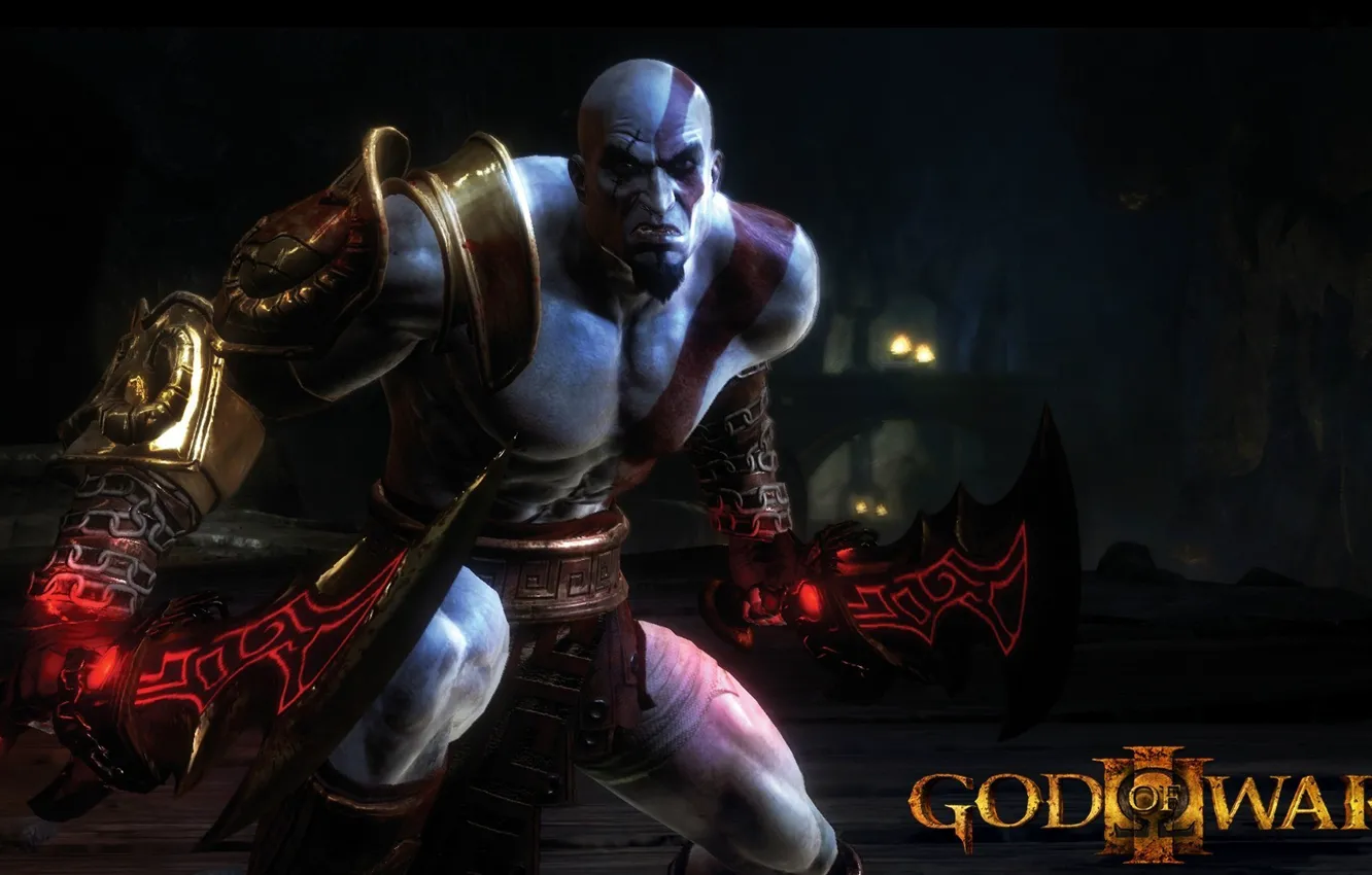 Фото обои sword, demigod, god of war, kratos, god of war 3, man, hero, spartan
