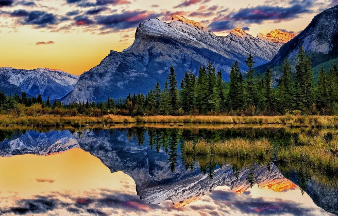 Фото обои горы, озеро, отражение, Канада, Альберта, Banff National Park, Alberta, Canada