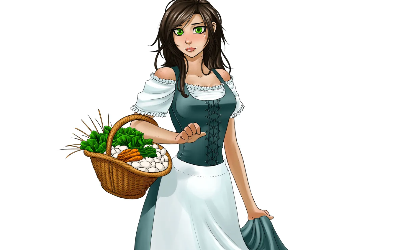 Фото обои девушка, корзина, платье, овощи, служанка, viviane
