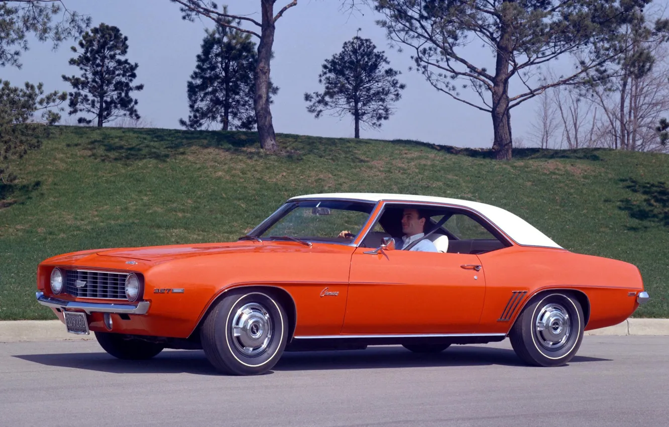 Фото обои ретро, Chevrolet, 1969, Шевроле, Camaro, 327