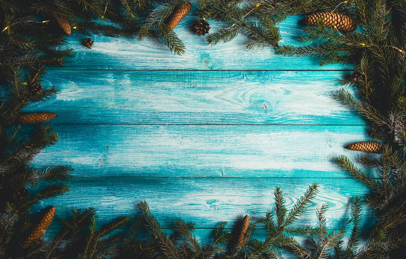Фото обои фон, дерево, доски, елка, Новый Год, Рождество, Christmas, шишки
