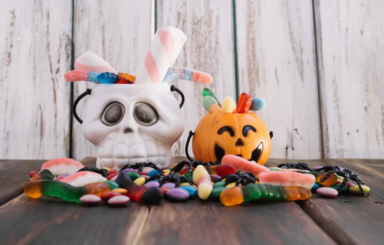 Фото обои праздник, череп, тыква, хэллоуин, мармелад