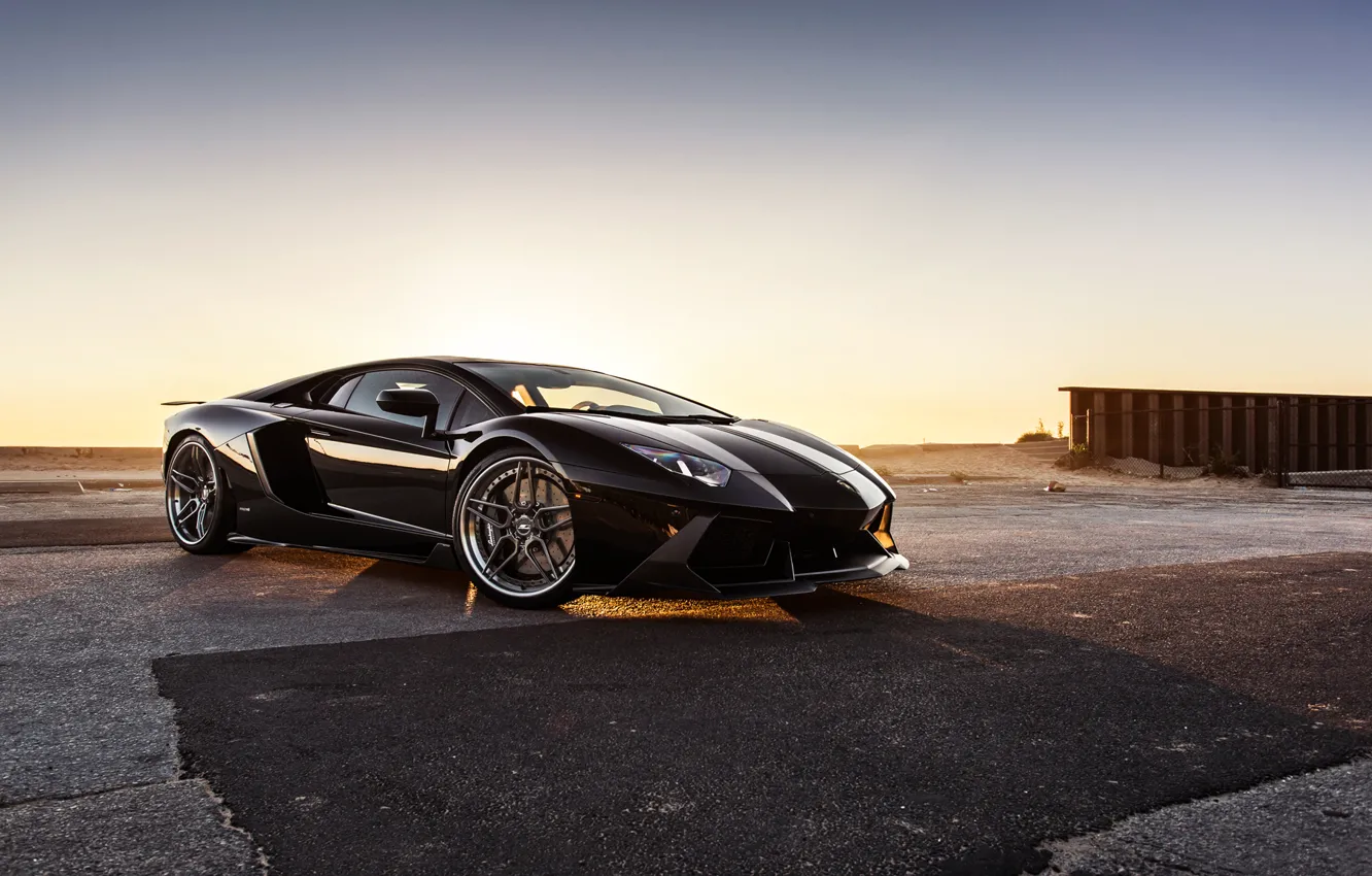 Фото обои Lamborghini, Black, LP700-4, Aventador, Supercar, Wheels, B-Forged