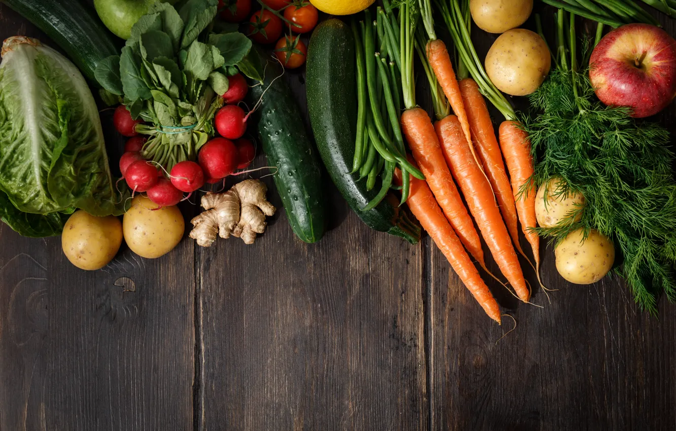 Фото обои зелень, Овощи, морковь, картофель