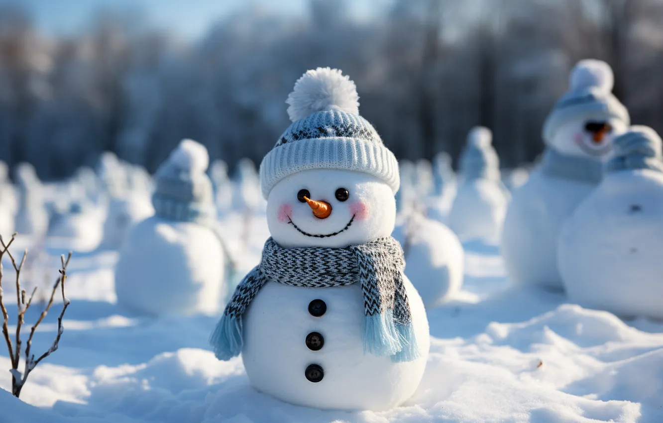 Фото обои зима, снег, Рождество, Новый год, снеговик, Christmas, winter, snow