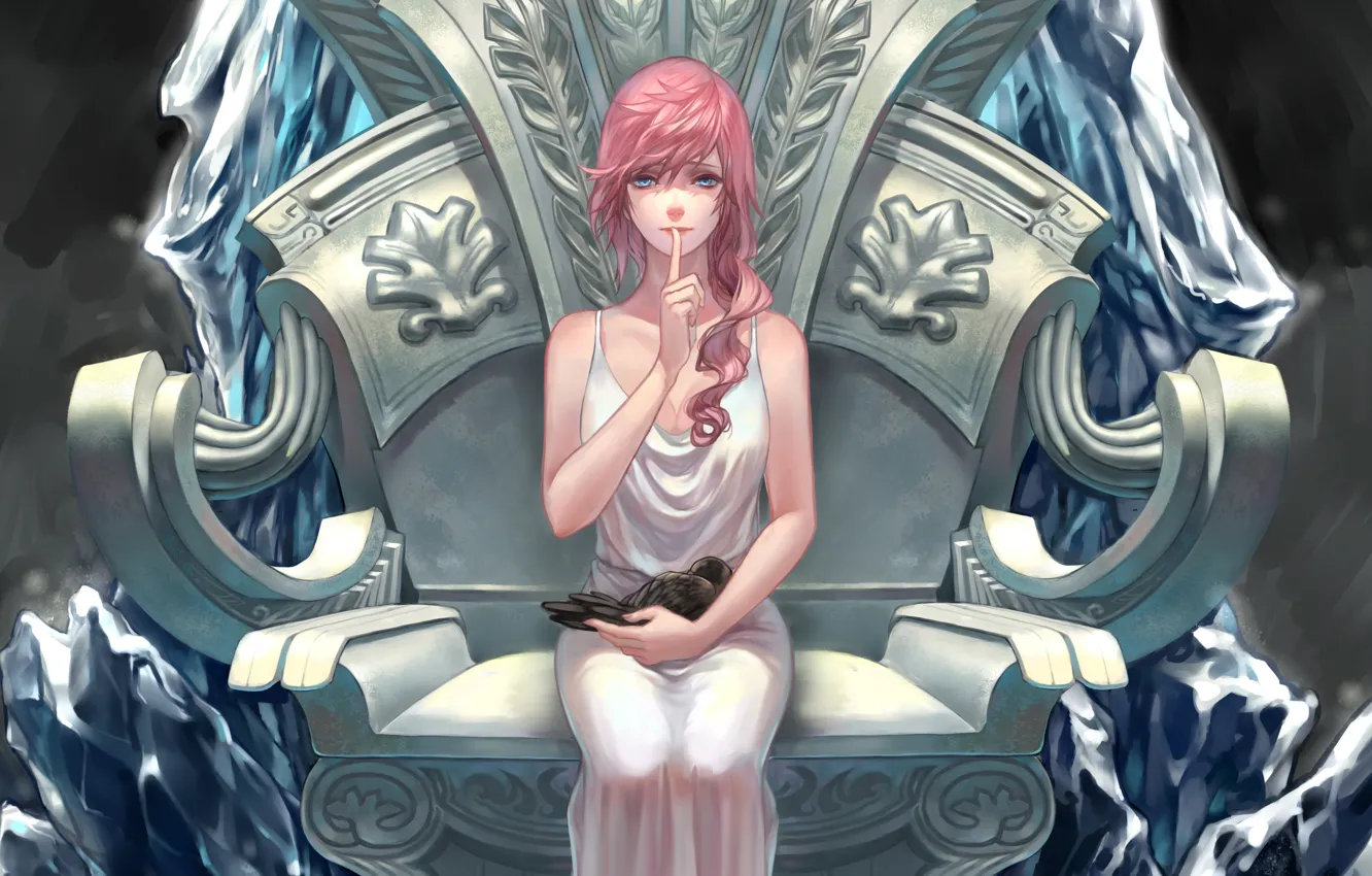 Фото обои лед, девушка, птица, арт, жест, трон, final fantasy, xiii