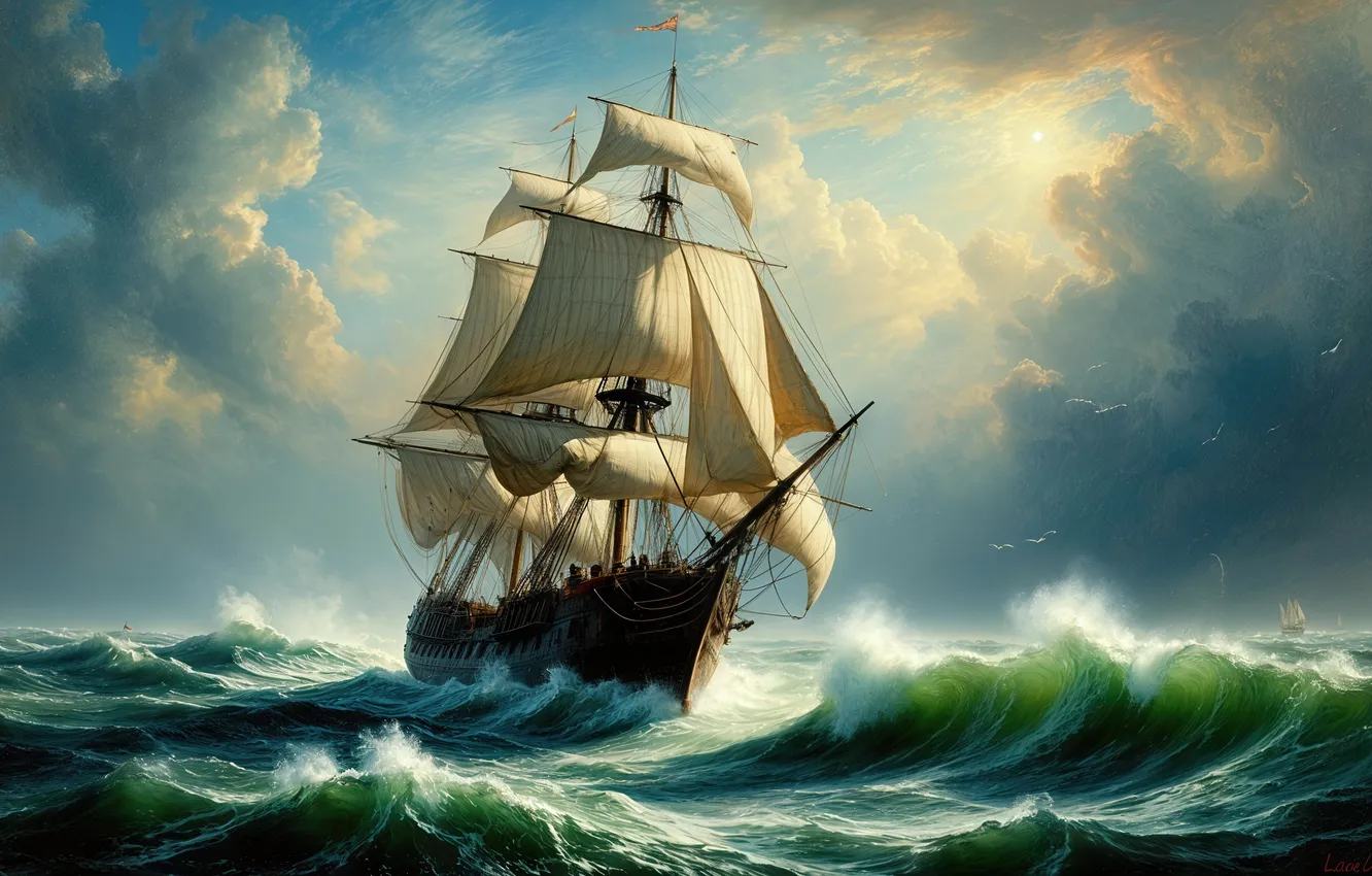 Фото обои sea, sailboat, ai art