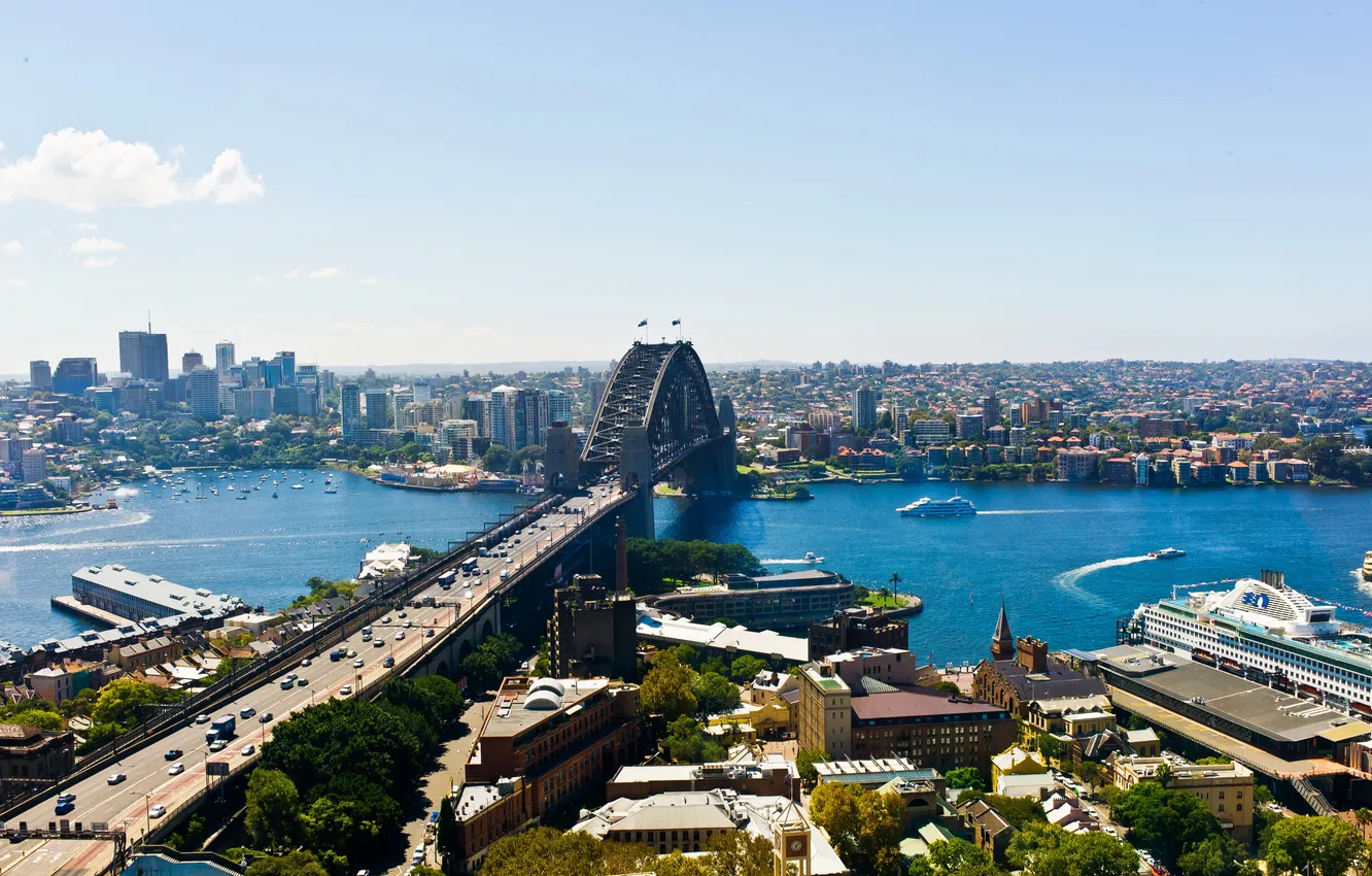 Фото обои мост, река, дома, Австралия, панорама, Сидней