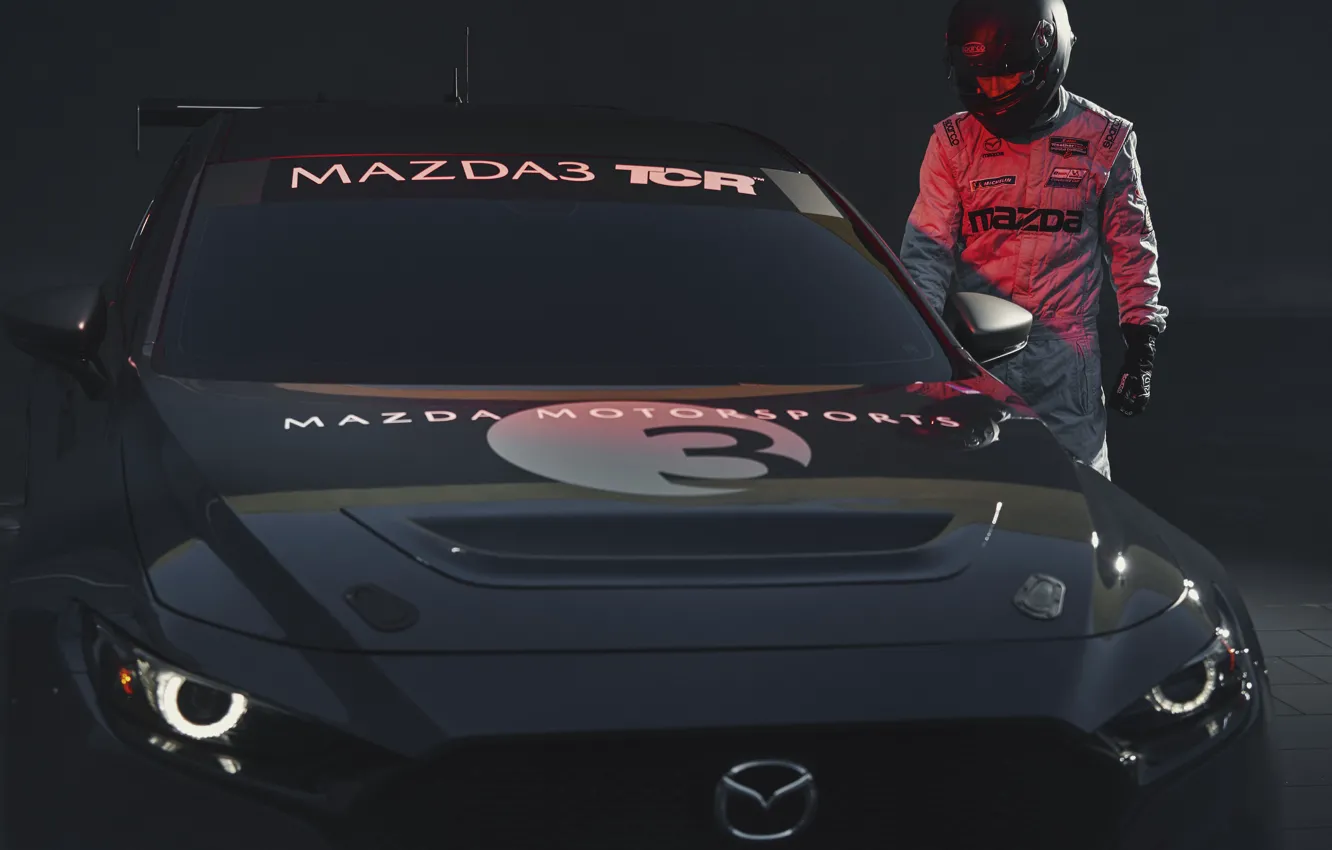 Фото обои фары, Mazda, гонщик, Mazda 3, 2020, TCR