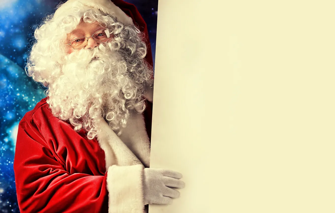 Фото обои синий, красный, бумага, праздник, новый год, плакат, Санта Клаус, Дед Мороз