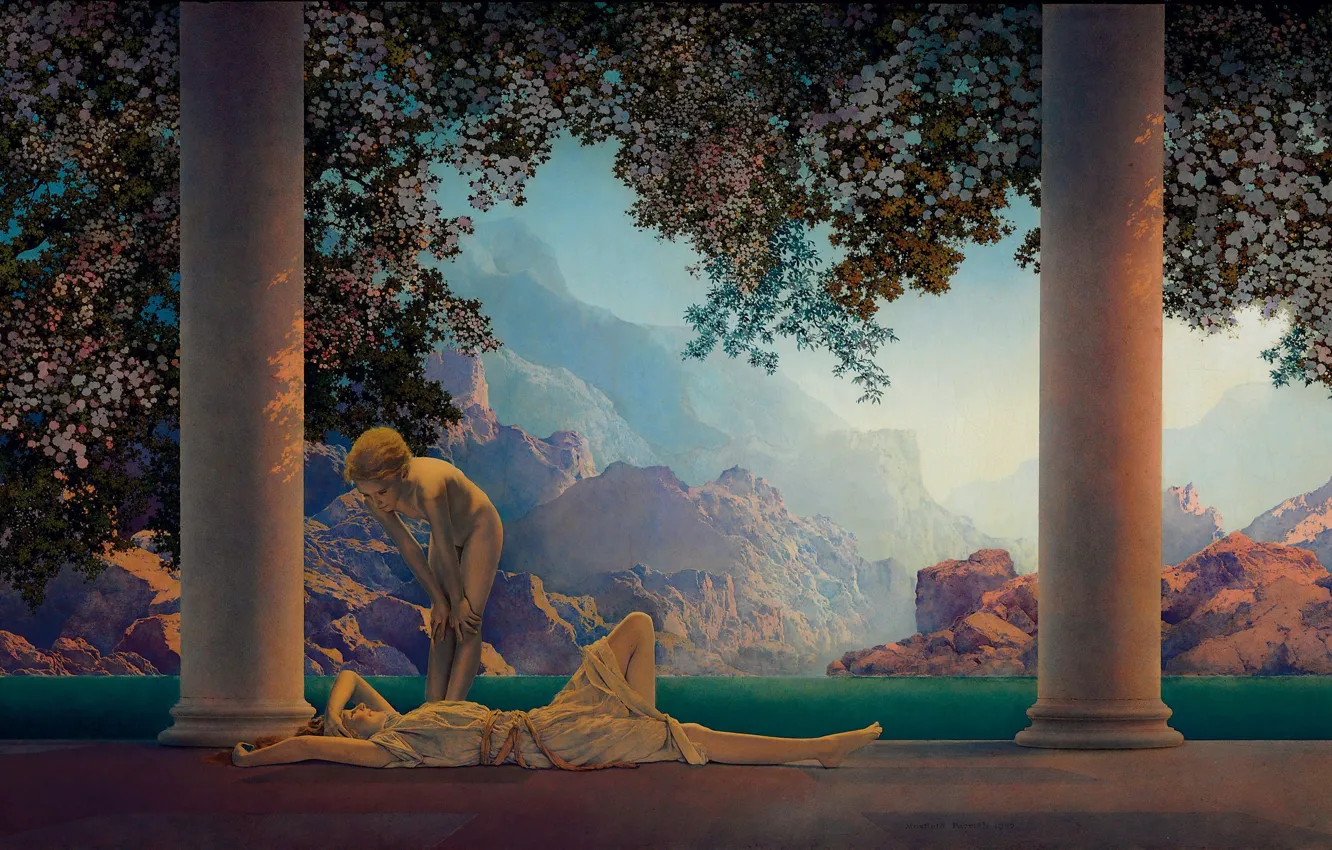 Фото обои Рассвет, живопись, 1922, Максфилд Пэрриш, Maxfield Parrish