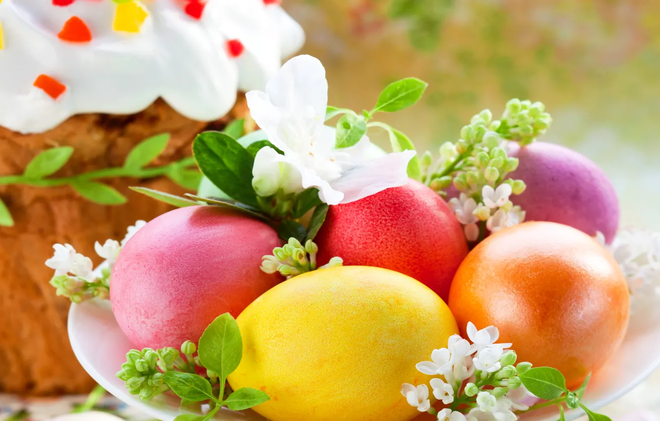 Фото обои яйца, пасха, разноцветные, кулич, spring, Easter
