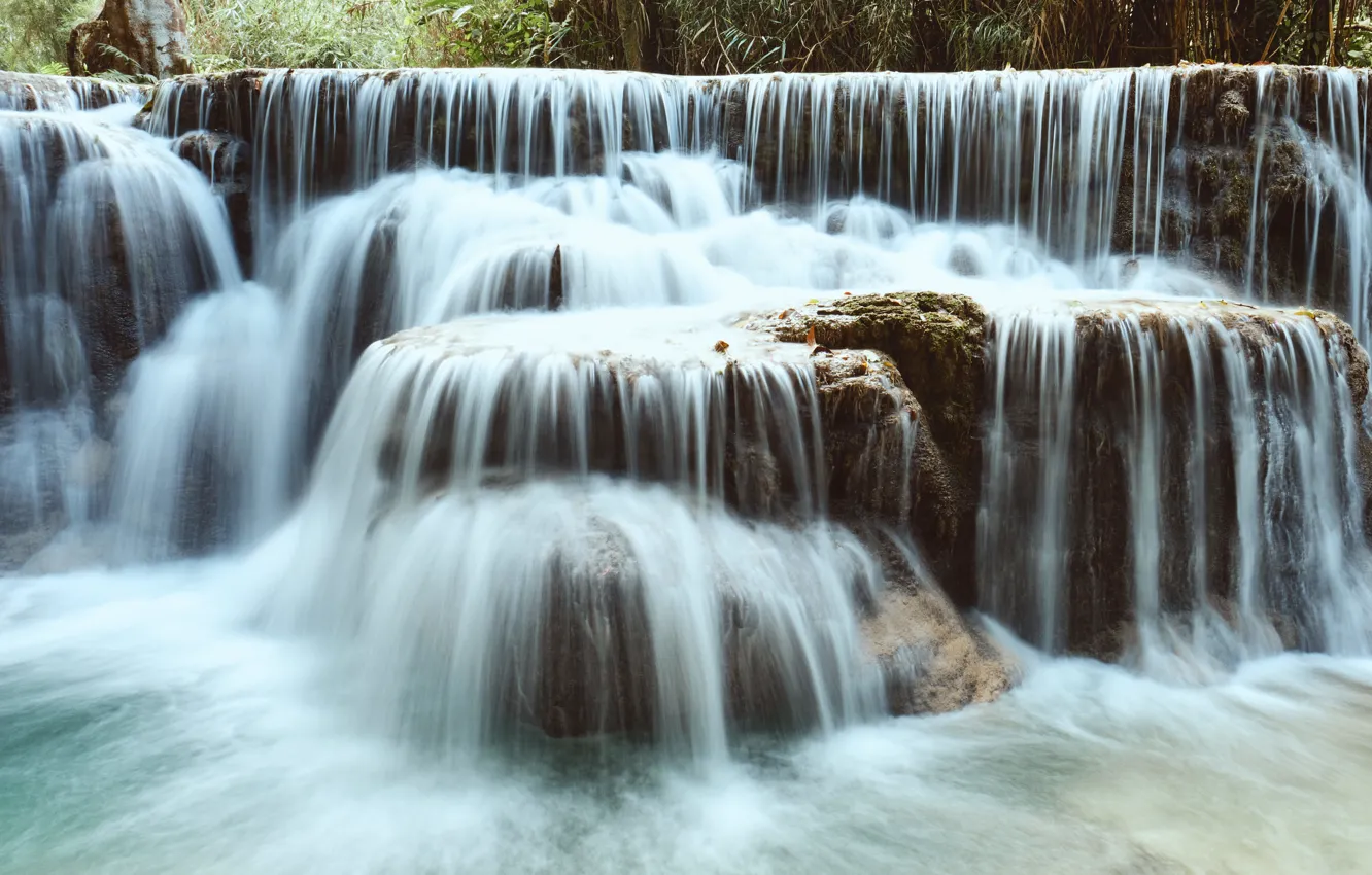 Фото обои камни, скалы, водопад, поток, водопады, каскад