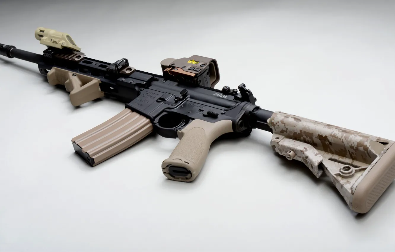 Фото обои Автомат, светлый фон, assault rifle, штурмовая винтовка, Ar-15