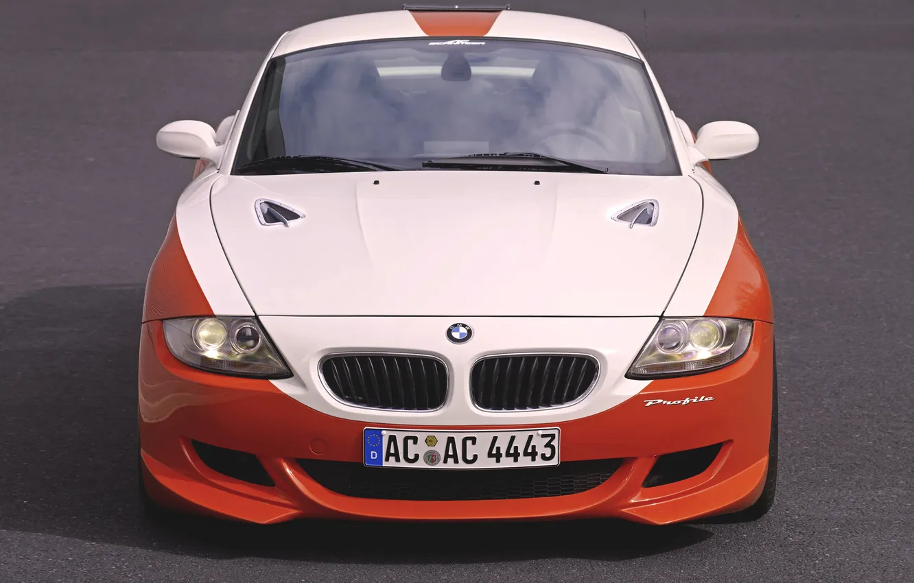 Фото обои Авто, Белый, BMW, Решетка, БМВ, Оранжевый, Капот, Передок