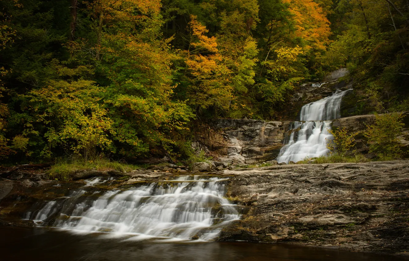 Фото обои осень, лес, водопад, каскад, Connecticut, Kent Falls