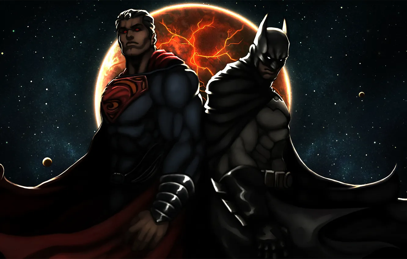 Фото обои batman, superman, art, dark knight, man of steel
