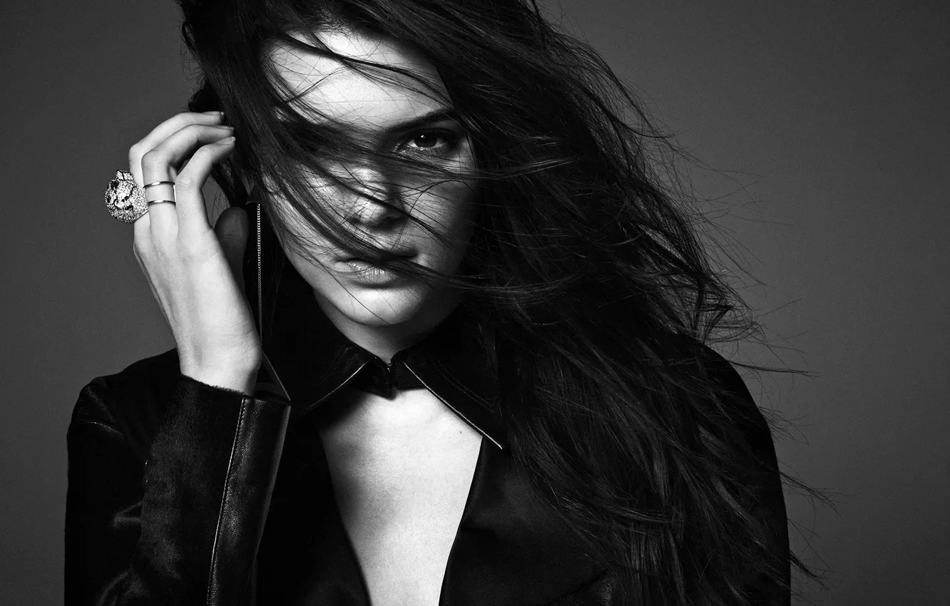 Фото обои модель, волосы, черно-белое, Kendall Jenner