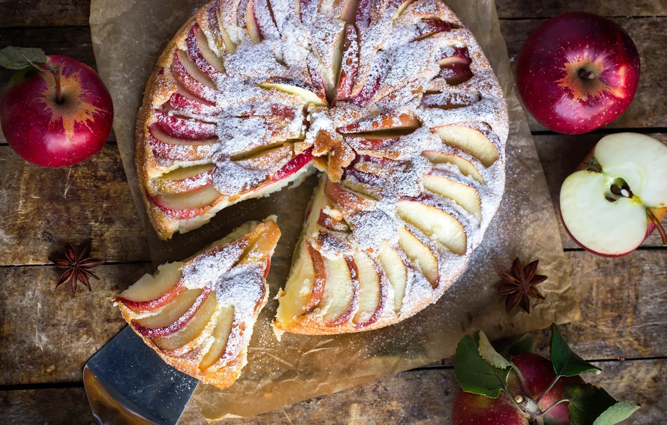 Фото обои яблоки, пирог, корица, выпечка, кусок, вкусно