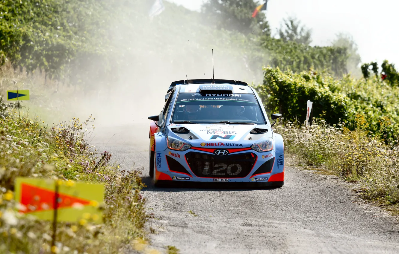 Фото обои Пыль, Hyundai, WRC, Rally, Передок, i20