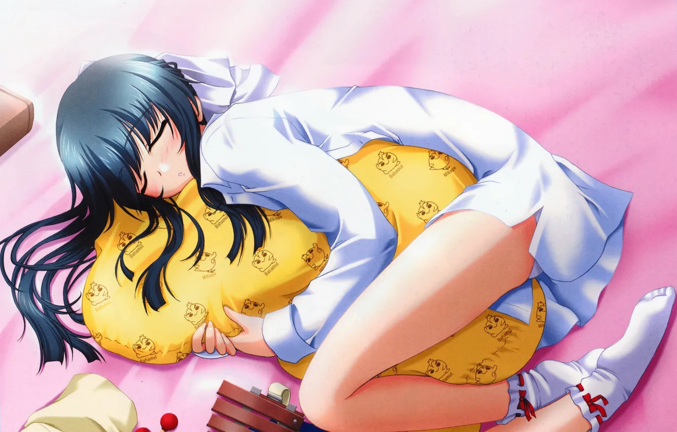 Фото обои девушка, сон, аниме, постель, подушка