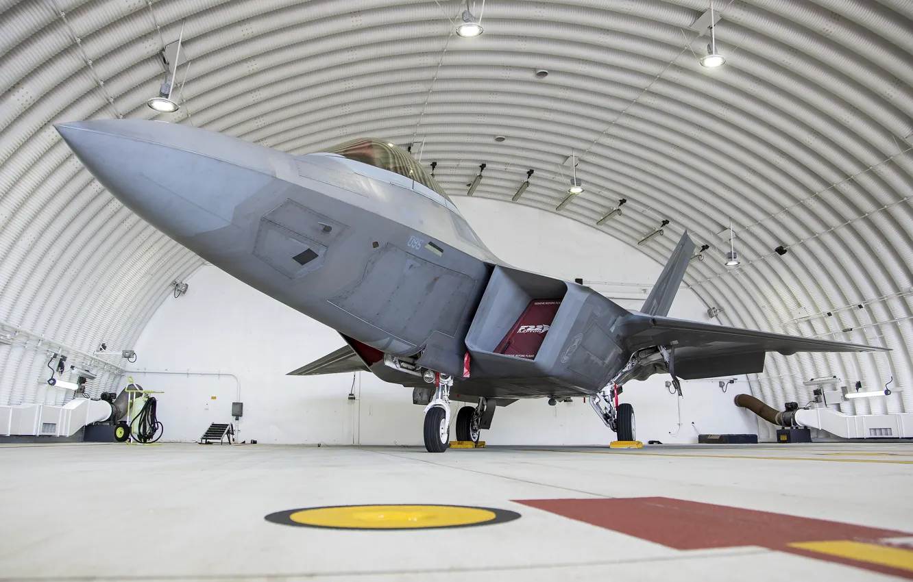 Фото обои ангар, Raptor, Lockheed, F-22A