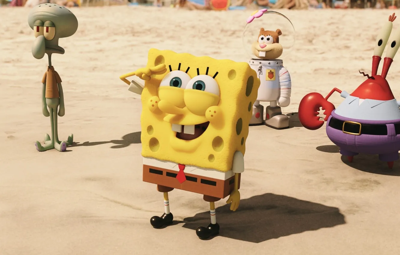 Фото обои sand, animated film, SpongeBob SquarePants, animated movie, suna, Spongebob, The SpongeBob Movie: Sponge Out Of …