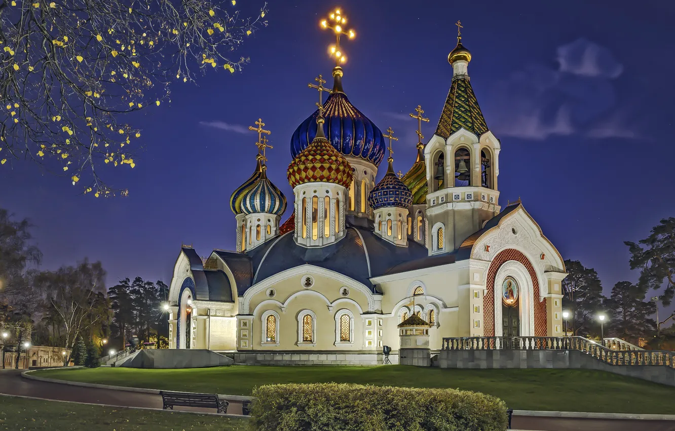 Фото обои пейзаж, природа, вечер, храм, Переделкино, Вячеслав Бирюков