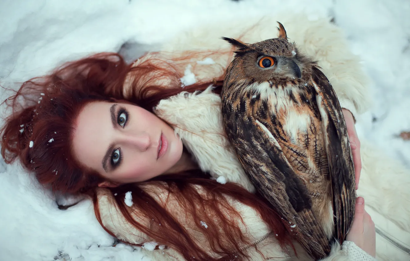 Фото обои девушка, сова, рыжая, фотограф Vita Vladimirovna, Natalia Yankelevich
