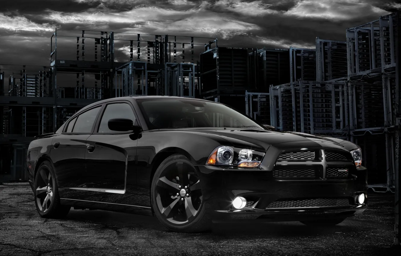 Фото обои небо, чёрный, 2012, додж, dodge, charger, передок, Blacktop