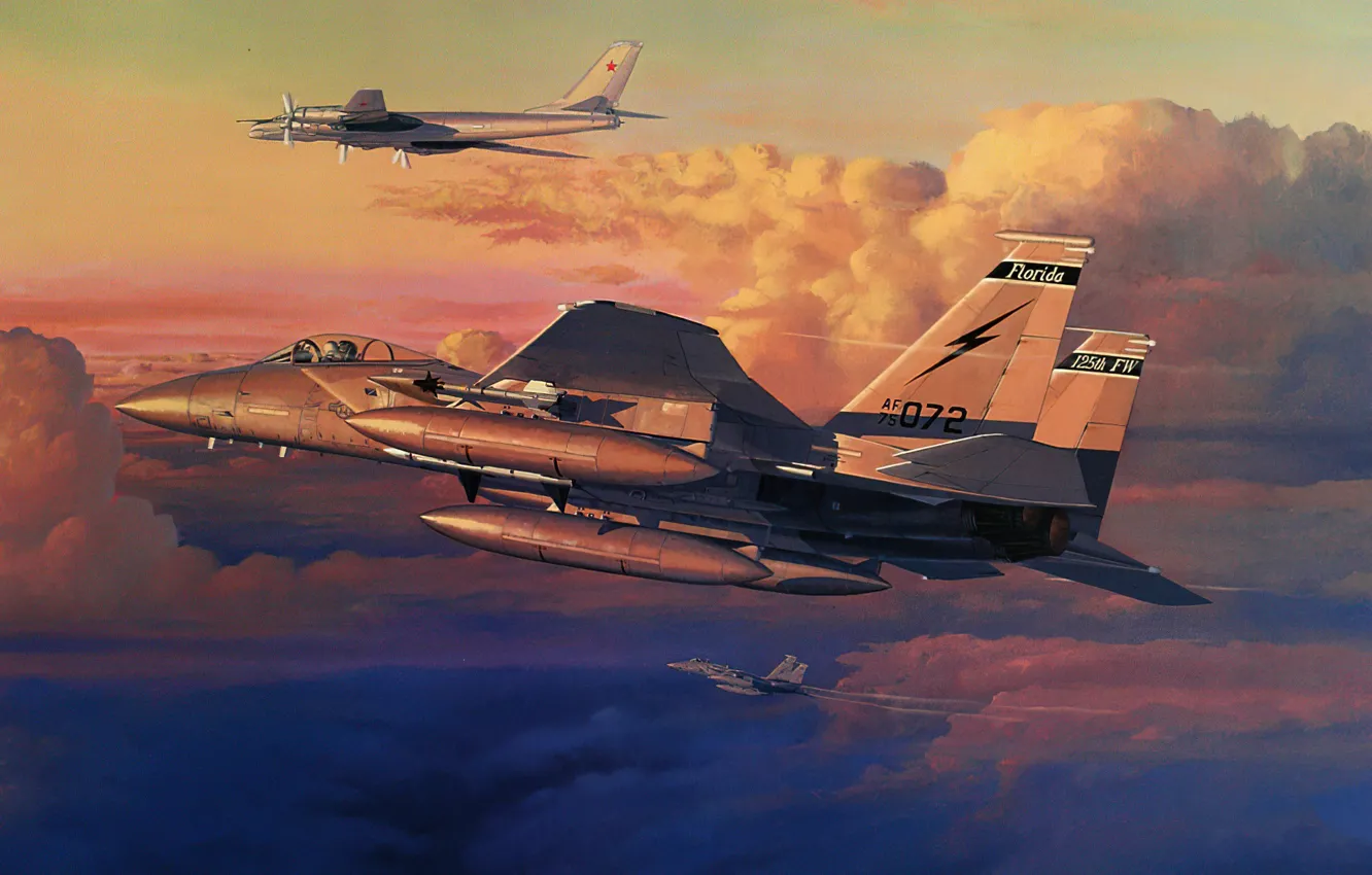 Фото обои art, airplane, f-15, aviation, jet, tu-95