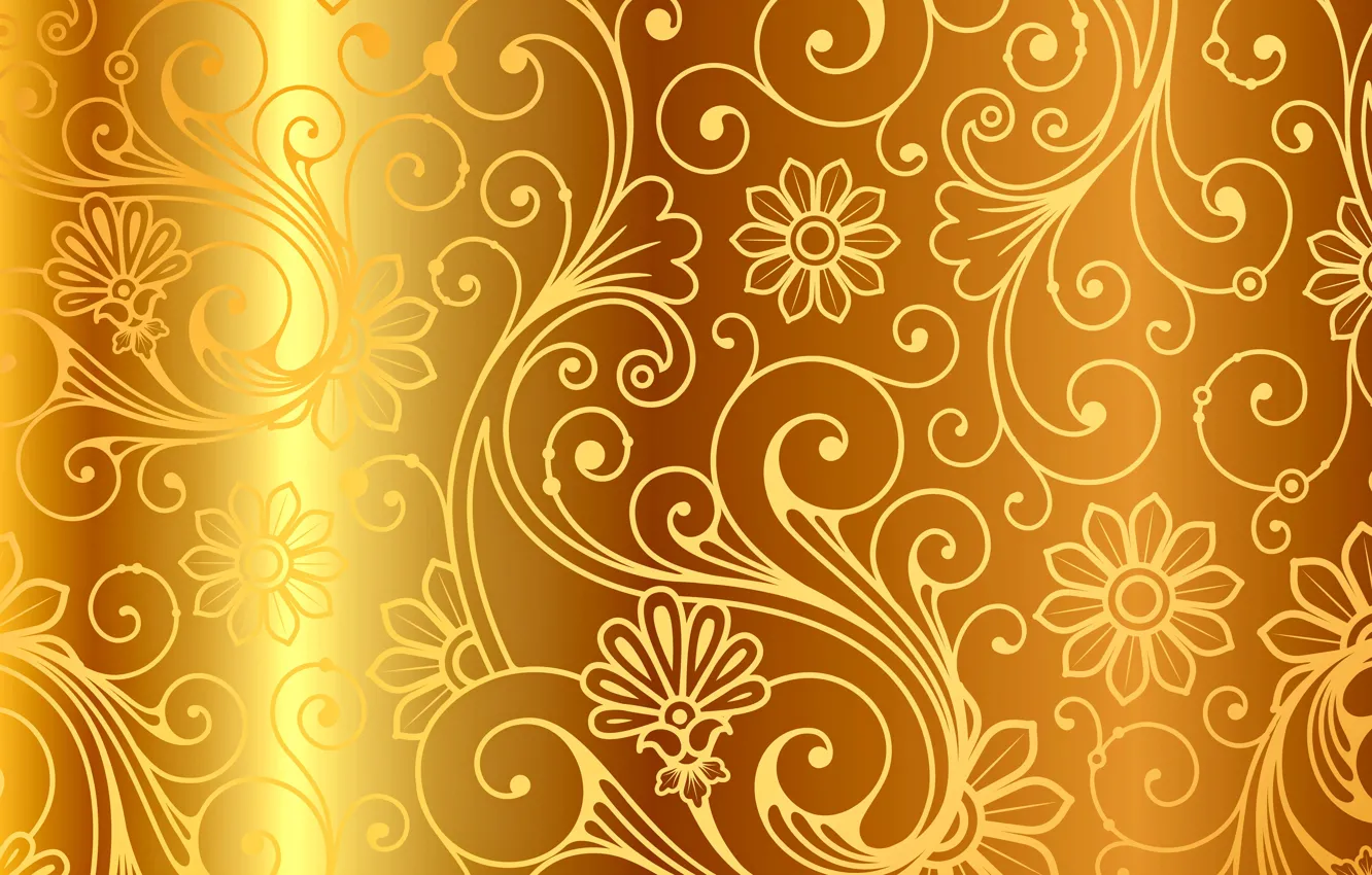 Фото обои фон, золото, узор, vector, golden, орнамент, vintage, background