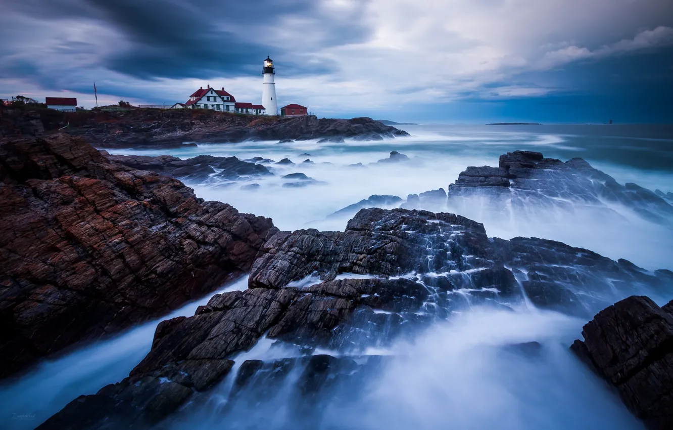 Фото обои шторм, океан, скалы, маяк