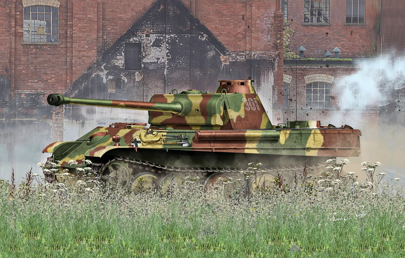 Фото обои Трава, Танк, Panther, Panzerwaffe, Pz.Kpfw.V Panther Ausf.G, Pz.VG